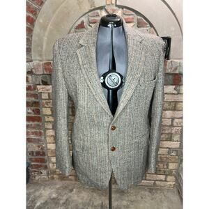 blazer herringbone Vintage 1980s gray blue brown
